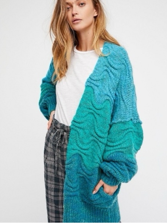 Sweaters - Free People Aquatic Textured Teal Open Front Cardigan